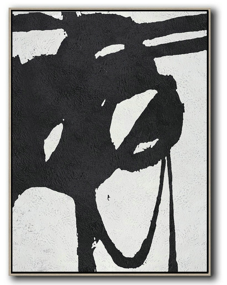 Black And White Minimal Painting On Canvas,Modern Canvas Art #W3D7
